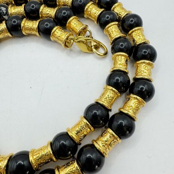 Liz Claiborne Vtg Black And Gold Regal Glam Beaded Necklace Bold Statement 28” - Picture 6 of 9